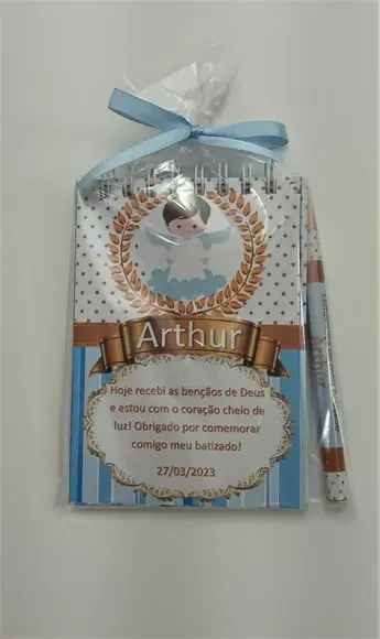 Bloquinho e Mini Lápis Lembrança Batizado