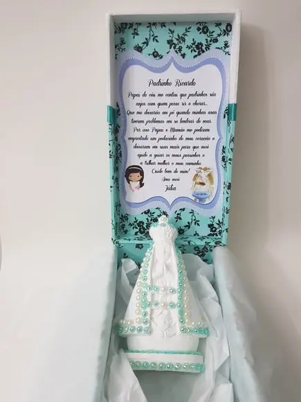 Caixa batizado padrinhos com Nossa Senhora