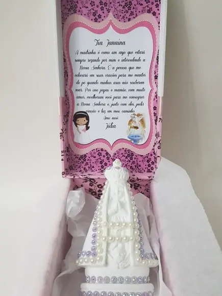 Caixa batizado padrinhos com Nossa Senhora