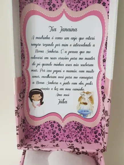 Caixa batizado padrinhos com Nossa Senhora