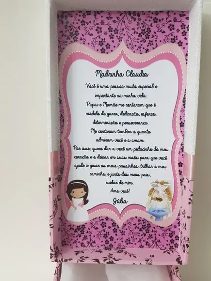 Caixa batizado padrinhos com Nossa Senhora