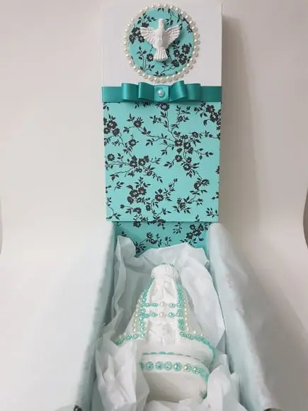 Caixa batizado padrinhos com Nossa Senhora