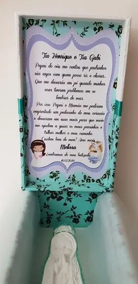 Caixa batizado padrinhos com Nossa Senhora de Fátima