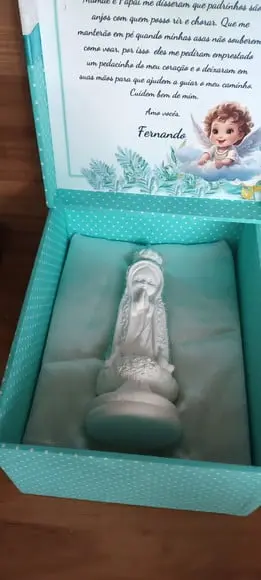 Caixa Batizado Padrinhos com Nossa Senhora de Fátima