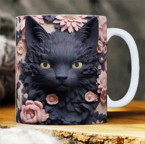 Canecas Impressão 3d Gato Preto