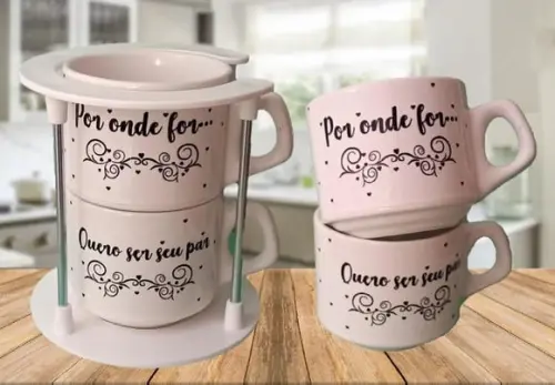 Conjunto De Xícaras E Suporte Personalizadas