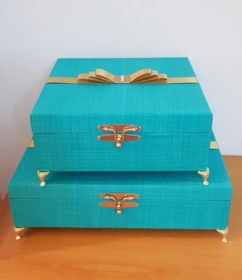 Kit 2 Caixas Toalete Azul com Dourado