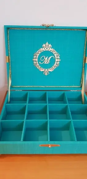 Kit 2 Caixas Toalete Azul com Dourado