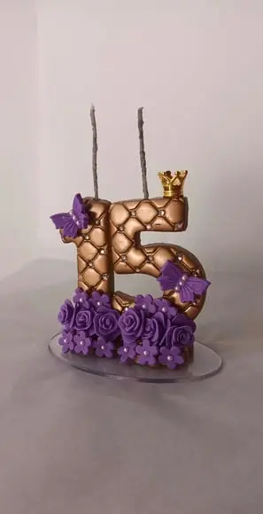 Vela 15 Anos Dourada E Lilás