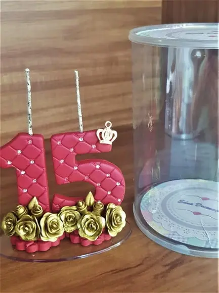 Vela 15 anos vermelho marsala