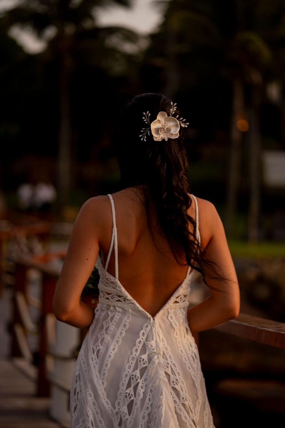 Hairpin Orquídea Esplendore com Pérolas de Água Doce e Cristai
