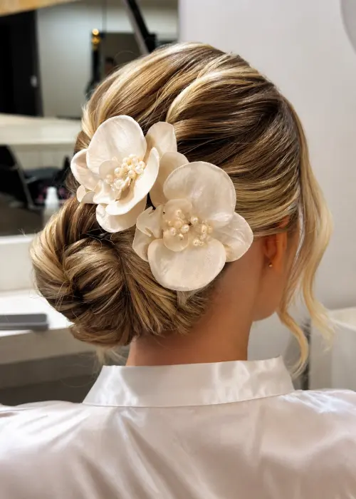 Hairpin Orquídea Esplendore com Pérolas de Água Doce e Cristai
