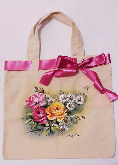 Bolsa Ecobag Pintada à Mão - Rosas e Margaridas