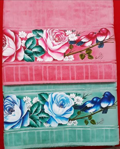 Kit de Toalha de Banho - Rosas e Pássaros