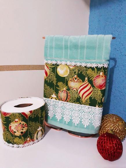 Kit Toalha de Mão Lavabo é Porta Papel Higiênico - Verde