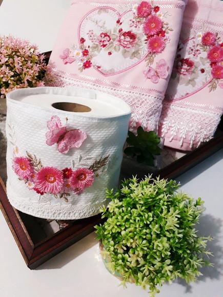 Kit Toalha de Lavabo, Rosto e Porta Papel Higiênico Bordado