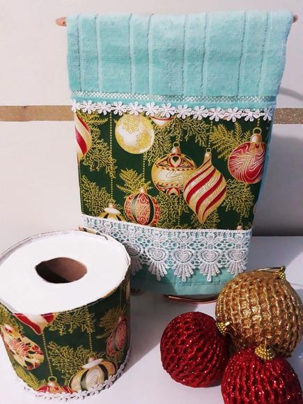 Kit Toalha de Mão Lavabo é Porta Papel Higiênico - Verde