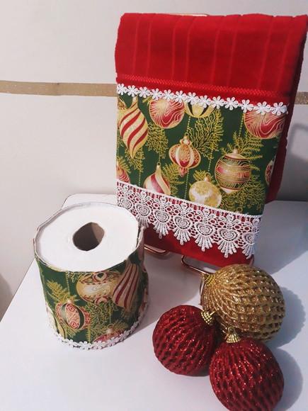 Kit Toalha de Mão Lavabo é Porta Papel Higiênico - Vermelha