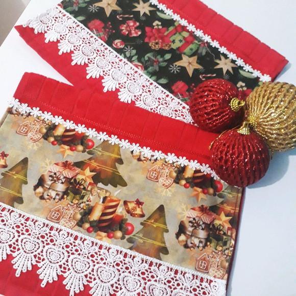Kit Toalhas de Mão Lavabo Vermelha - Natal