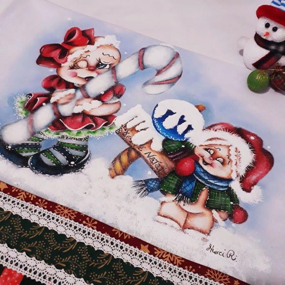 Pano de Copa ou Prato com Pintura à Mão - Biscoitos de Natal