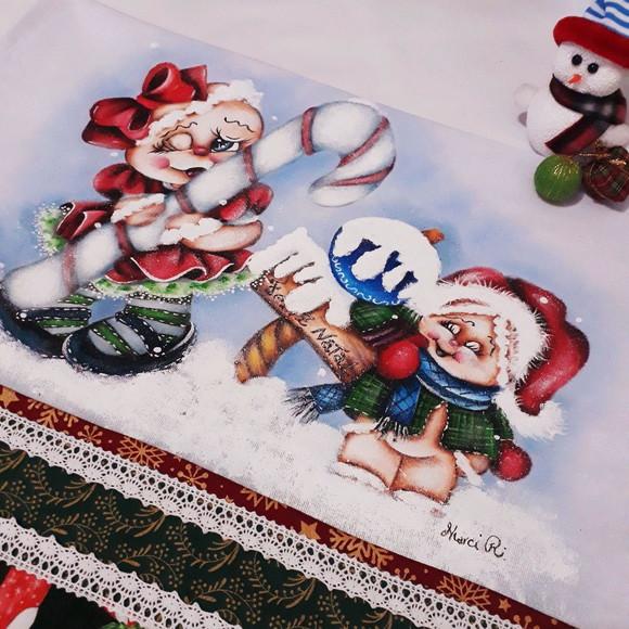 Pano de Copa ou Prato com Pintura à Mão - Biscoitos de Natal