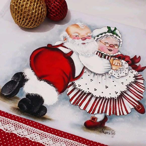 Pano de Copa ou Prato com Pintura à Mão - Papai e Mamãe Noel