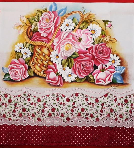 Pano de Copa ou Prato Pintado à Mão - Cesta de Rosas