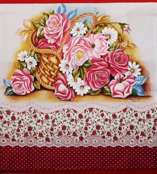 Pano de Copa ou Prato Pintado à Mão - Cesta de Rosas