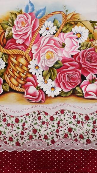 Pano de Copa ou Prato Pintado à Mão - Cesta de Rosas