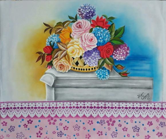 Pano de Copa ou Prato Pintado à Mão - Flores