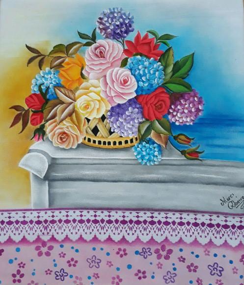 Pano de Copa ou Prato Pintado à Mão - Flores