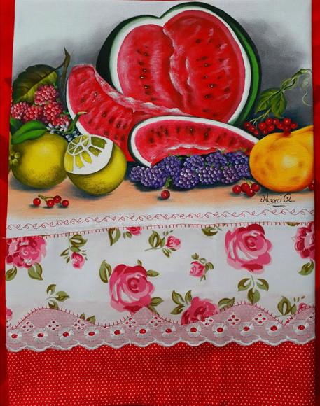 Pano de Copa ou Prato Pintado à Mão - Frutas