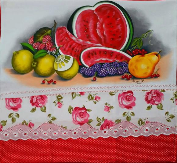 Pano de Copa ou Prato Pintado à Mão - Frutas