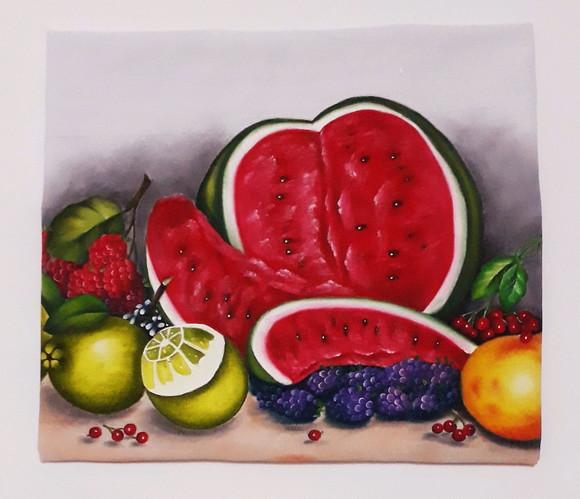 Pano de Copa ou Prato Pintado à Mão - Frutas Diversas