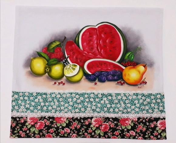 Pano de Copa ou Prato Pintado à Mão - Frutas Diversas