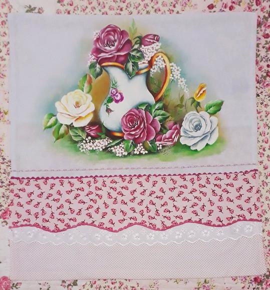 Pano de Copa ou Prato Pintado à Mão - Jarra e Rosas