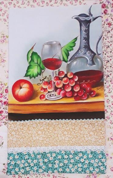 Pano de Copa ou Prato Pintado à Mão - Frutas e Vinhos