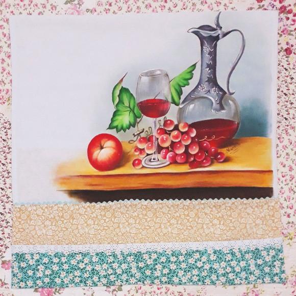 Pano de Copa ou Prato Pintado à Mão - Frutas e Vinhos