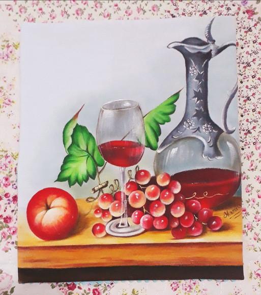 Pano de Copa ou Prato Pintado à Mão - Frutas e Vinhos