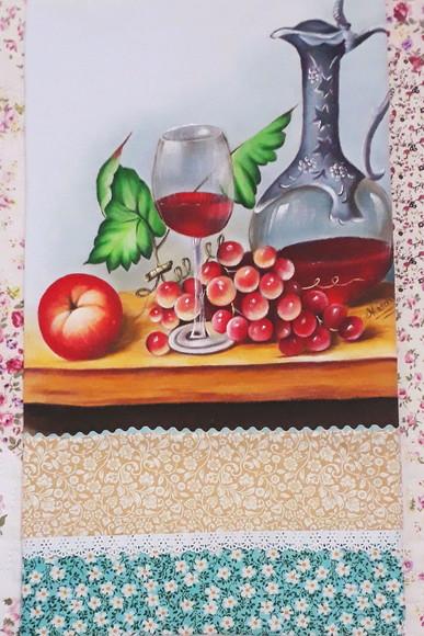 Pano de Copa ou Prato Pintado à Mão - Frutas e Vinhos