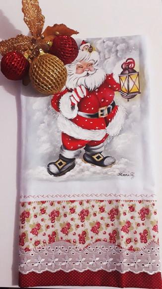 Pano de Copa ou Prato Pintado à Mão - Papai Noel