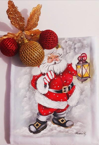 Pano de Copa ou Prato Pintado à Mão - Papai Noel