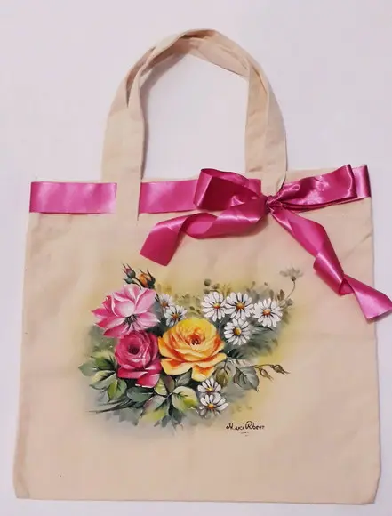 Bolsa Ecobag Pintada à Mão - Rosas e Margaridas