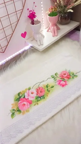 Jogo de Toalha Banho e Rosto com Pintura a Mão - Rosas