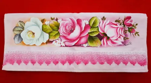 Jogo de Toalha de Banho e Rosto Pintada à Mão - Rosas