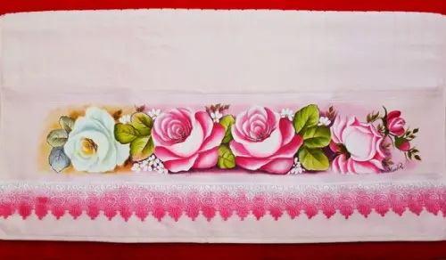 Jogo de Toalha de Banho e Rosto Pintada à Mão - Rosas