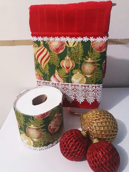 Kit Toalha de Mão Lavabo é Porta Papel Higiênico - Vermelha