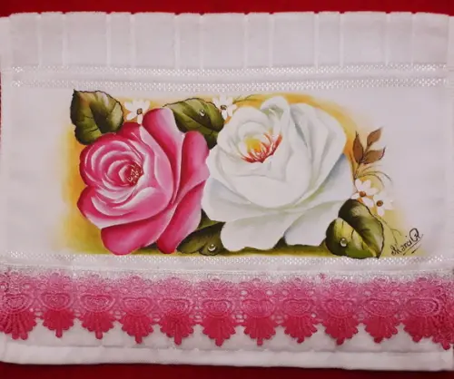 Toalha de Mão Lavabo Pintada à Mão - Branca