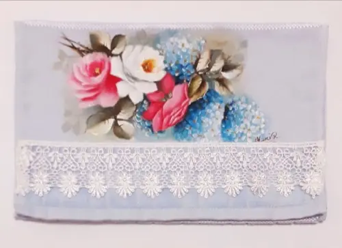 Toalha de Mão Lavabo Pintada à Mão - Rosas e Hortênsias