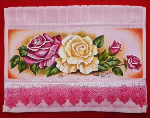 Toalha de Mão Lavabo Pintada à Mão - Rosas